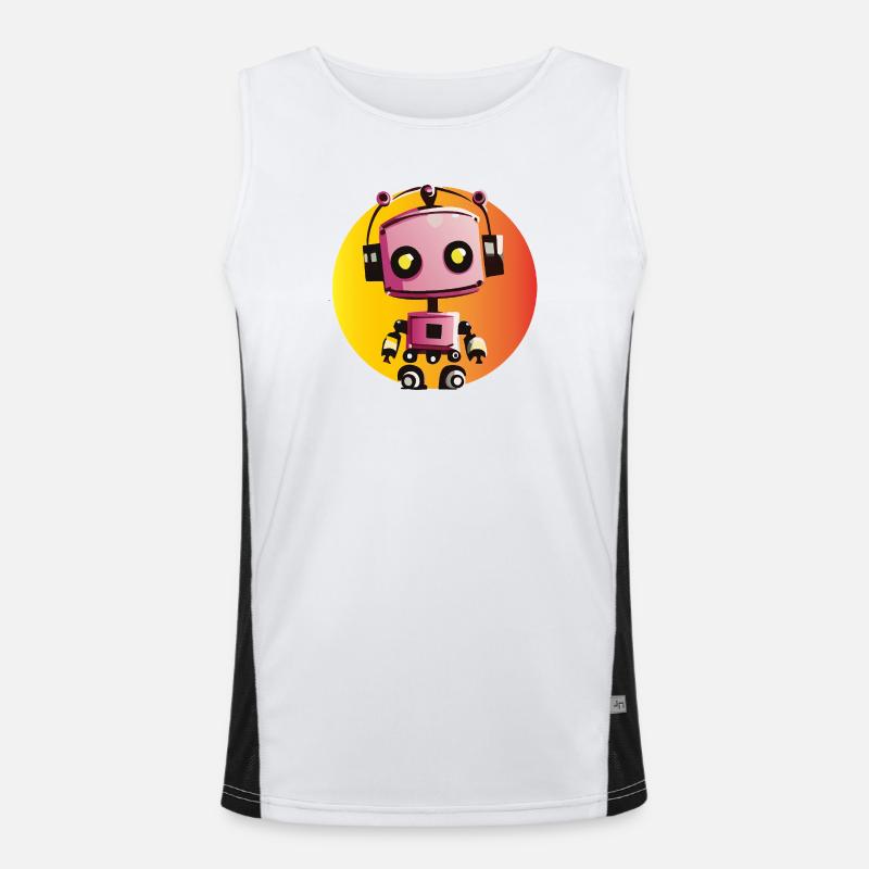 Music robot on yellow-orange Men's Functional Contrast Tank Top 