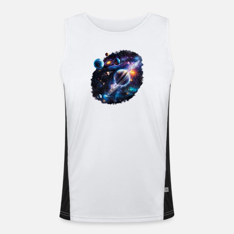 Galactic Planetary System Pattern - Men's Functional Contrast Tank Top  - white/black