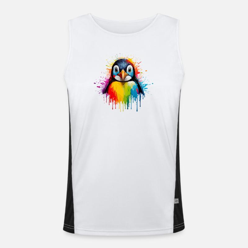 Rainbow Pinguin Spritzkunst Funktionelles Kontrast-Tank Top für Männer 