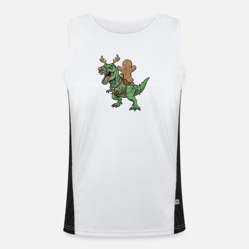 Lebkuchenmann reitet auf T-Rex Weihnachtsdinosauri Funktionelles Kontrast-Tank Top für Männer 