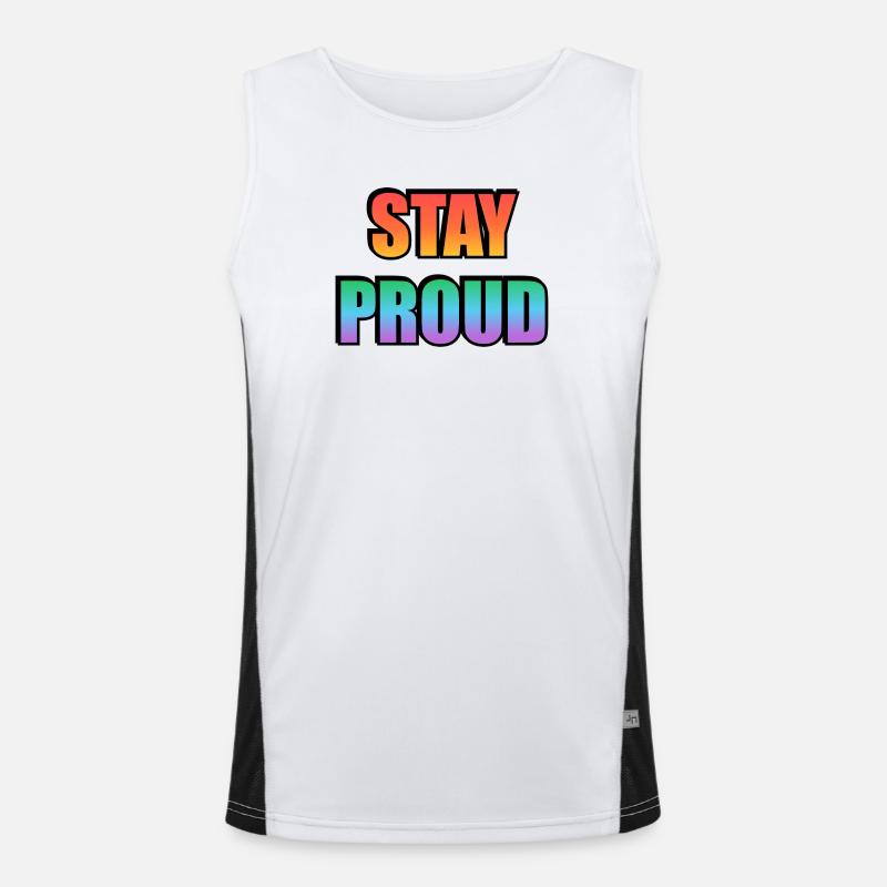 Stay Proud Gradient Text Design Funktionelles Kontrast-Tank Top für Männer 