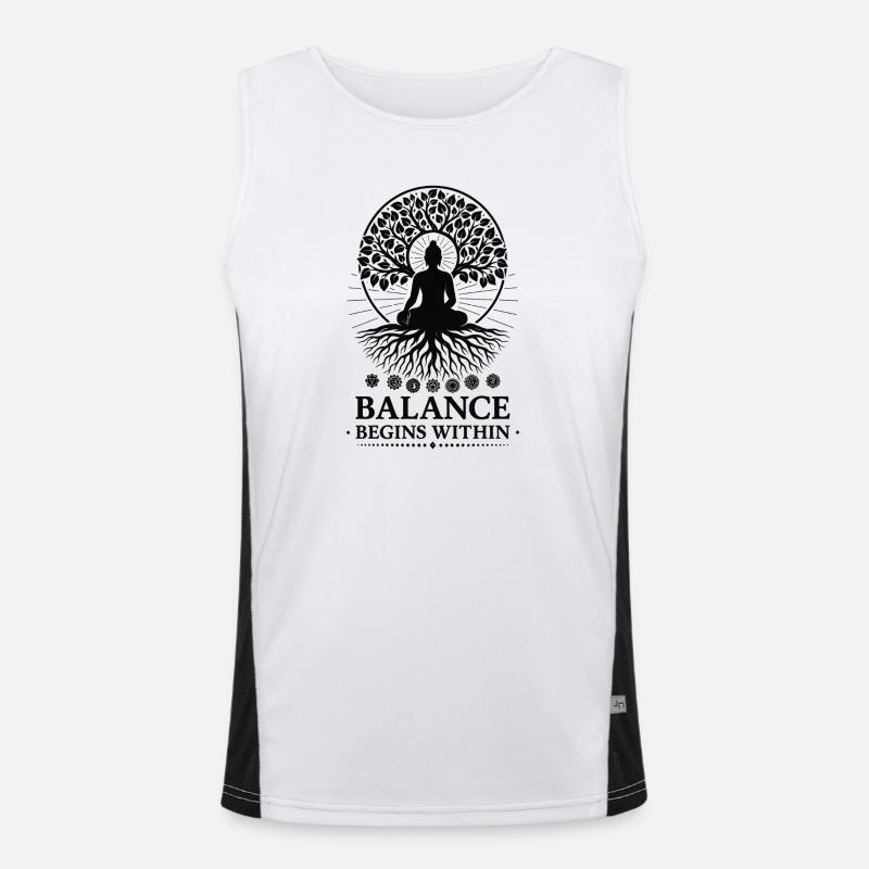 Meditation Design mit Spruch Balance begins within Funktionelles Kontrast-Tank Top für Männer 