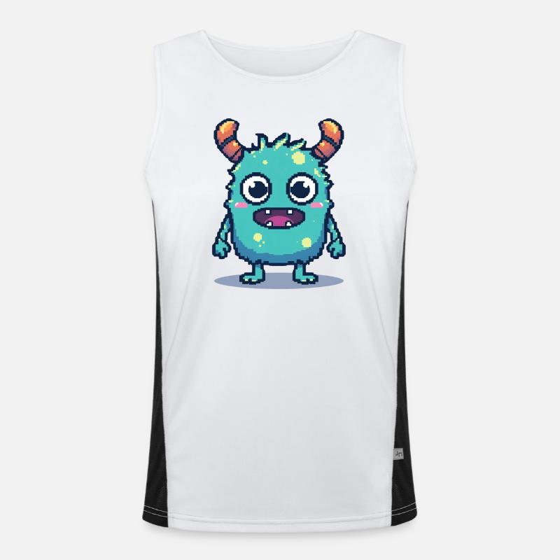 8-Bit Cute Pixel Monster Retro 90s Style Men's Functional Contrast Tank Top 