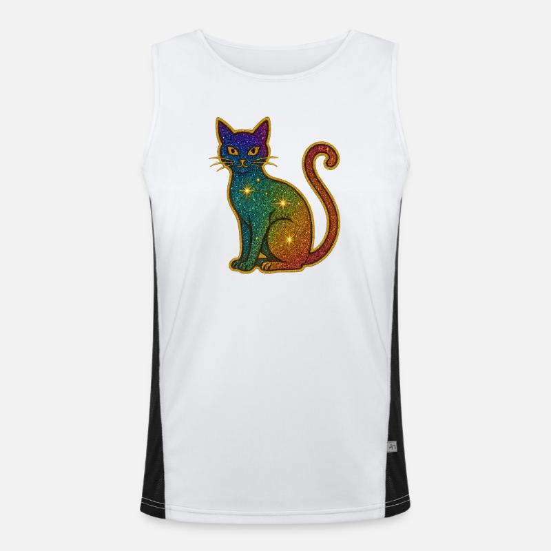 Rainbow glitter cat for Halloween - Men's Functional Contrast Tank Top  - white/black