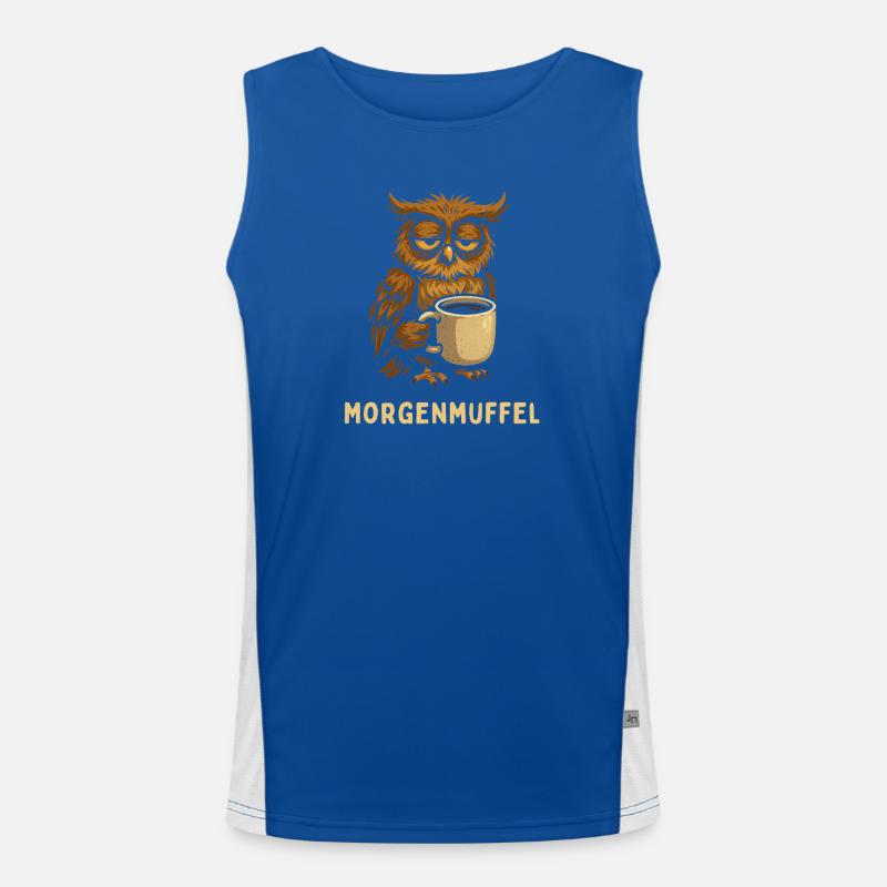 Morgenmuffel-Eule mit Kaffee Funktionelles Kontrast-Tank Top für Männer 