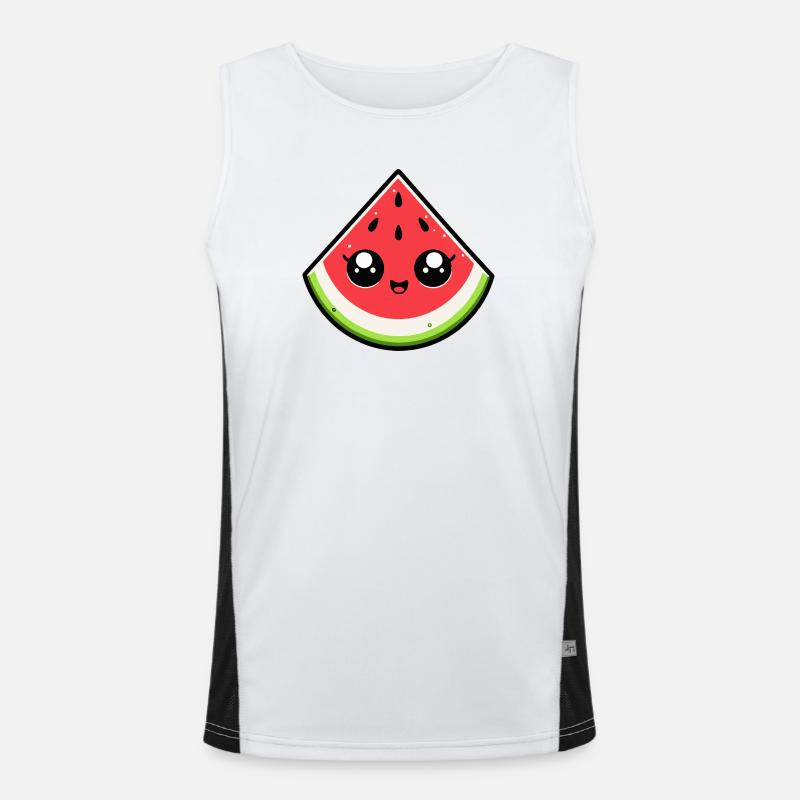 Kawaii Wassermelone Helles Lächeln Funktionelles Kontrast-Tank Top für Männer 