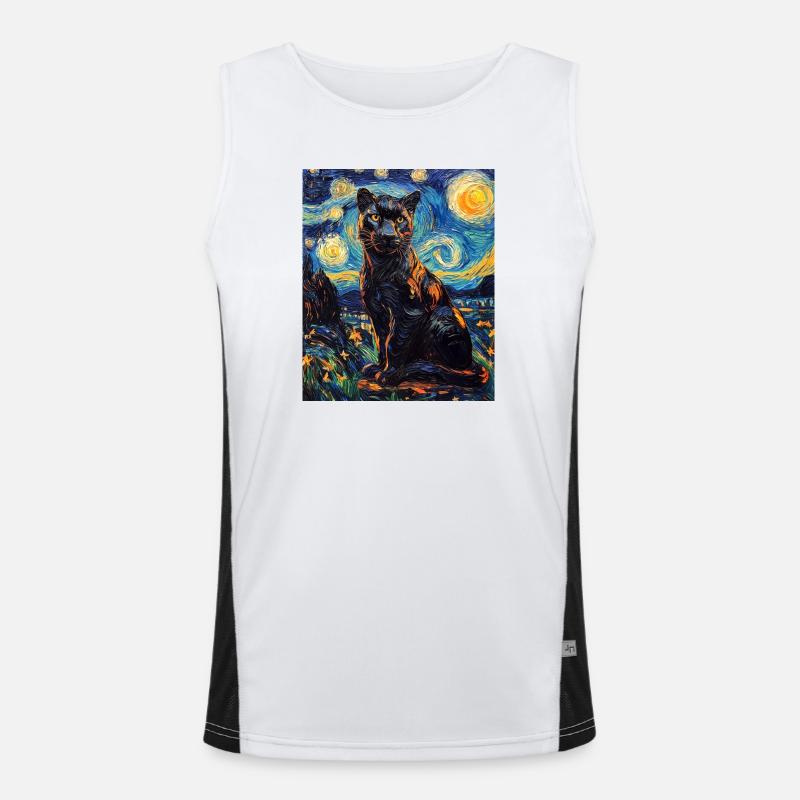 Panther Van Gogh Style Starry Night Men's Functional Contrast Tank Top 