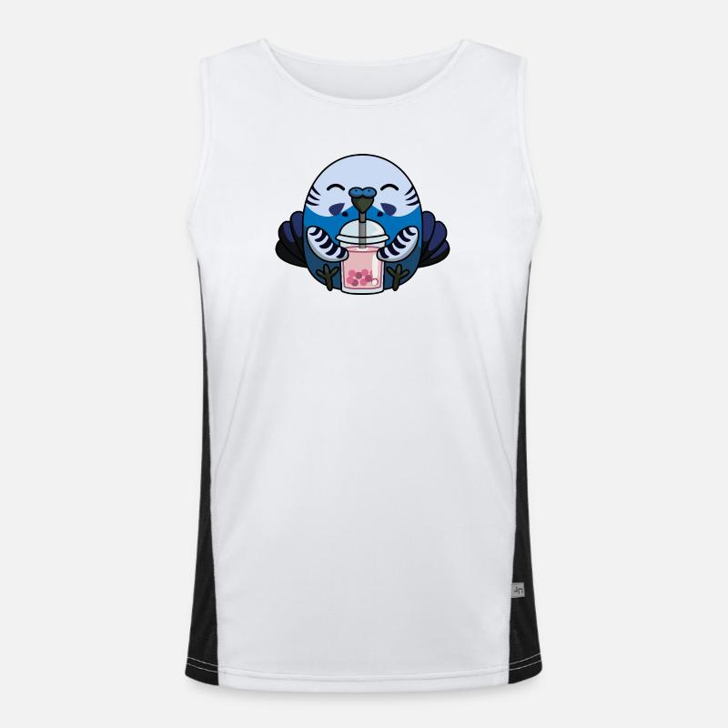 Blauer Wellensittich Vogel mit Bubble Tea Funktionelles Kontrast-Tank Top für Männer 