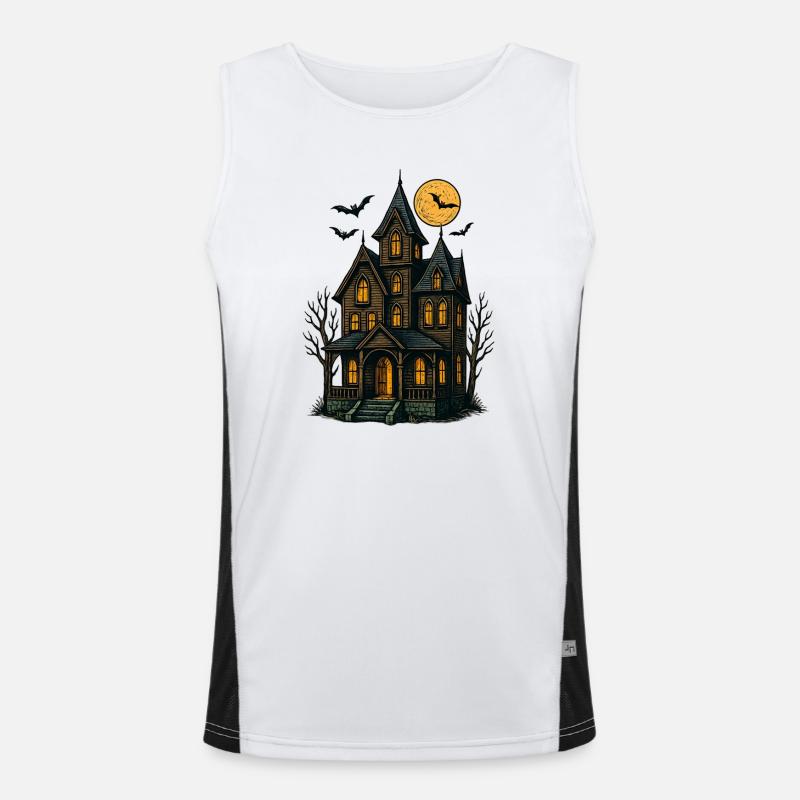 Spooky Haunted House for Halloween Men's Functional Contrast Tank Top 