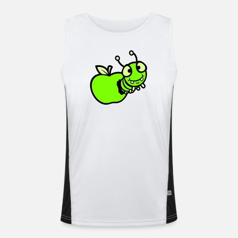 Raupe guckt Apfel Loch Comic lustig süß niedlich Funktionelles Kontrast-Tank Top für Männer 
