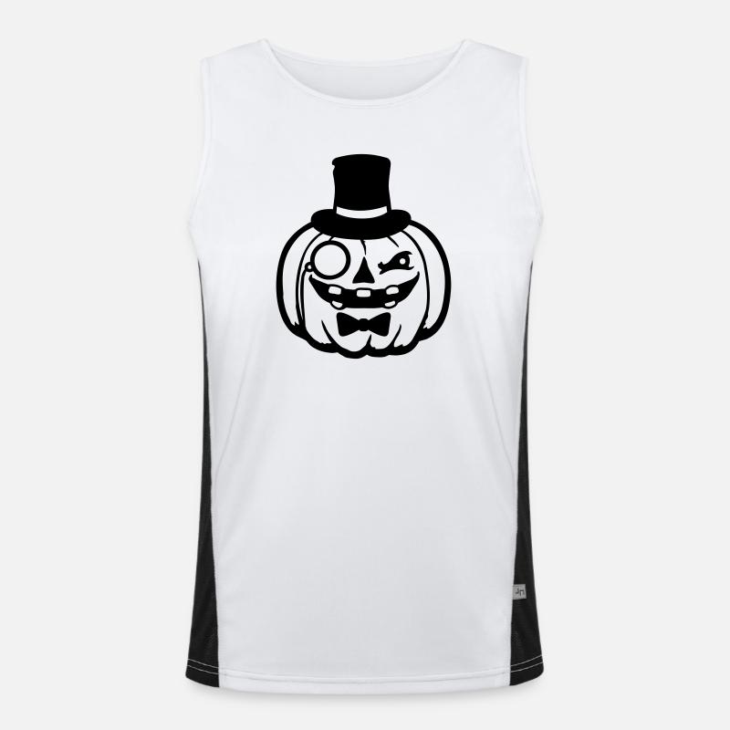 Distinguished Pumpkin Top Hat Monocle Halloween Empire Men's Functional Contrast Tank Top 