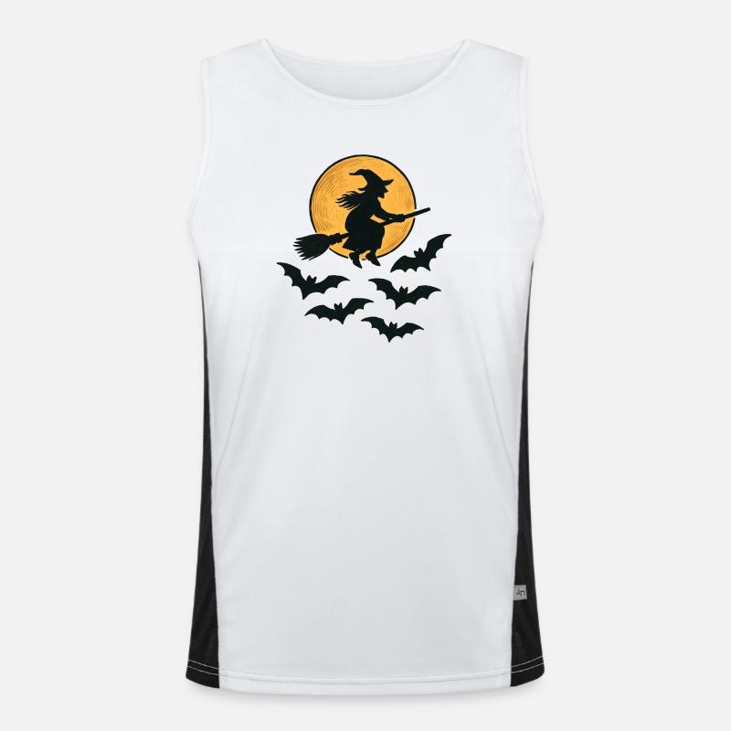 Flying Witch with Bats – Halloween Design - Men's Functional Contrast Tank Top  - white/black