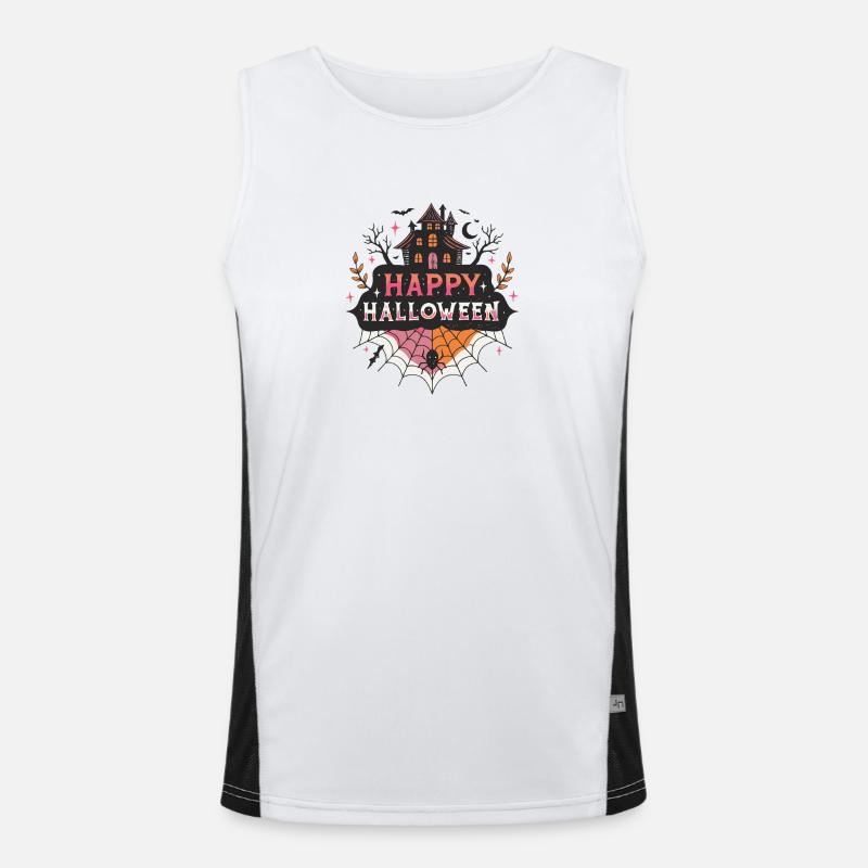 Halloween Haunted House & Spider Men's Functional Contrast Tank Top 