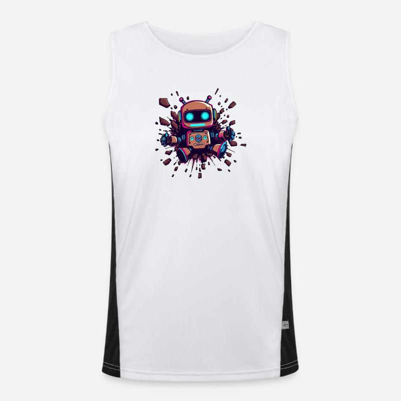 Neon Robot Breaks Through Wall Futuristic Men's Functional Contrast Tank Top 