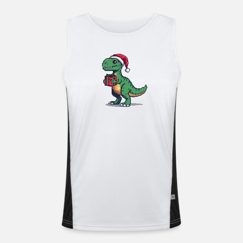 8-Bit Pixel Velociraptor Christmas Men's Functional Contrast Tank Top 