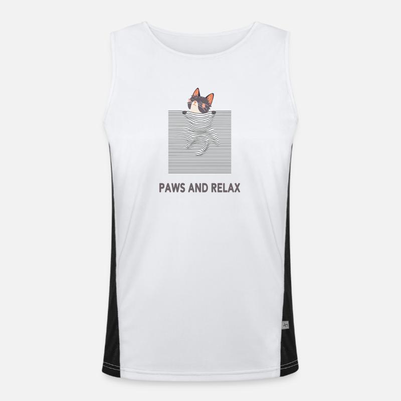 Curious Cat – Funny Optical Line Art Funktionelles Kontrast-Tank Top für Männer 
