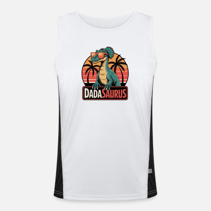 Dadasaurus Cool Dinosaur Retro Palm Trees - Men's Functional Contrast Tank Top  - white/black