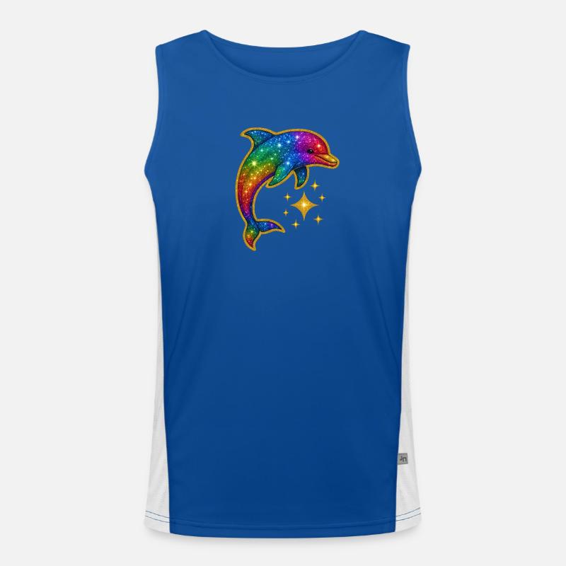 Regenbogenleuchtender Delfin der Sterne Funktionelles Kontrast-Tank Top für Männer 
