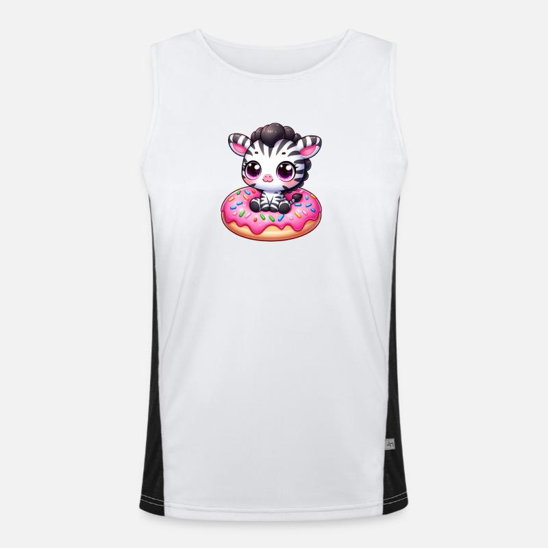Cute Zebra Donut Dessert Funny Comic - Men's Functional Contrast Tank Top - white/black