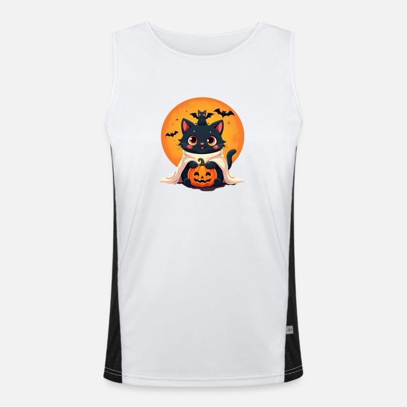 Halloween Cat with Halloween Pumpkin - Men's Functional Contrast Tank Top - white/black