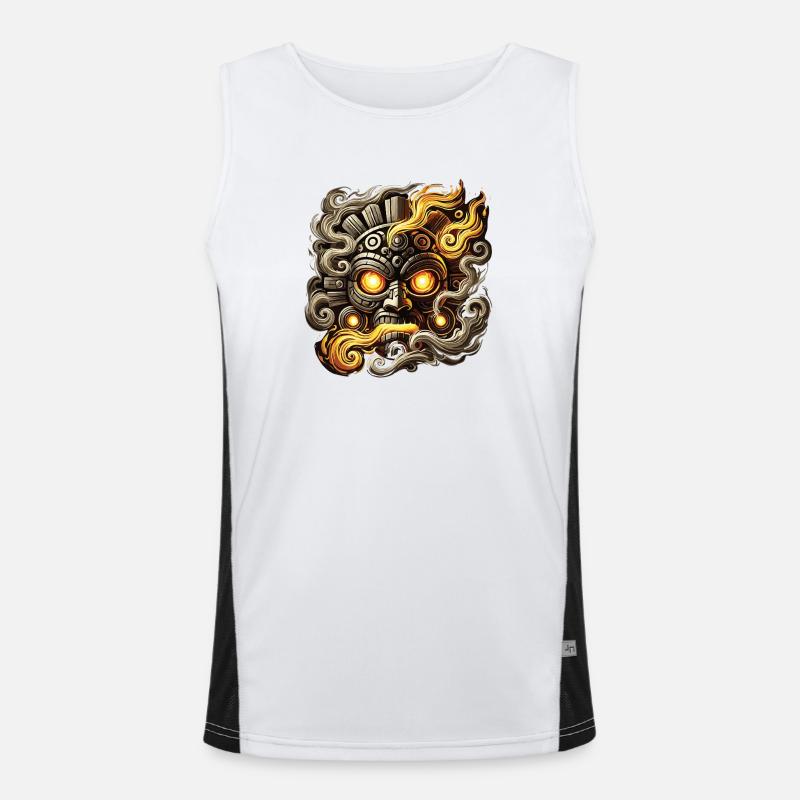 Fire mask totem motif Aztec Men's Functional Contrast Tank Top 