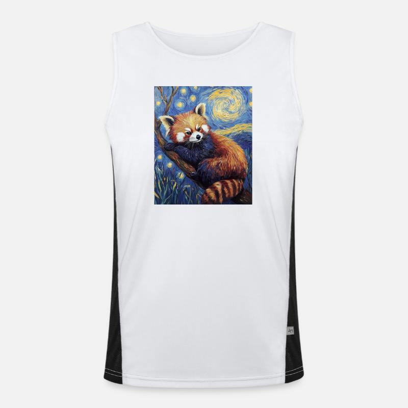 Red Panda Bear Van Gogh Style Starry Night Men's Functional Contrast Tank Top 