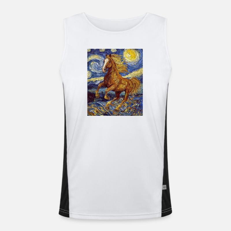 Cheval Chevaux Cavalier Style Van Gogh Nuit étoilée Débardeur respirant contrasté Homme 