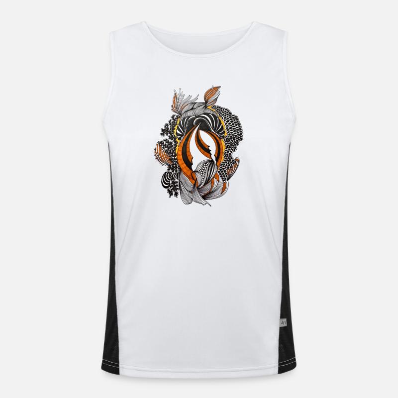 Orange Black Abstract Feather Pattern - Men's Functional Contrast Tank Top  - white/black