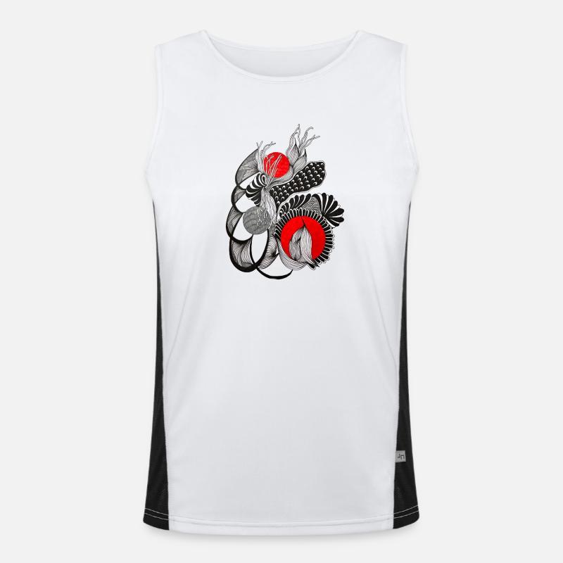 Monochrome Blütenkreise mit Rot Funktionelles Kontrast-Tank Top für Männer 