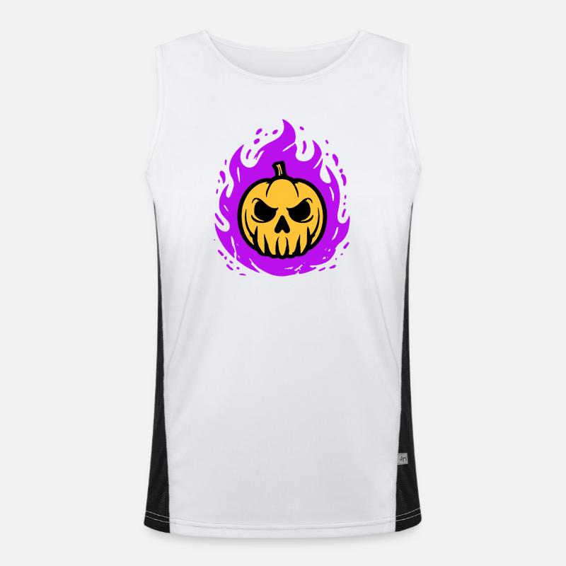 Orange pumpkin with purple flames Men's Functional Contrast Tank Top 
