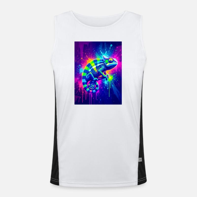 A neon chameleon bursts into shifting waves  Funktionelles Kontrast-Tank Top für Männer 