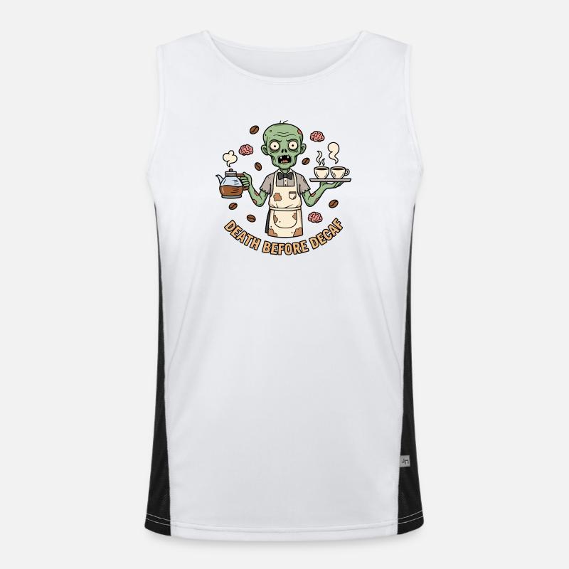 Zombie Barista Death Before Decaf Funktionelles Kontrast-Tank Top für Männer 