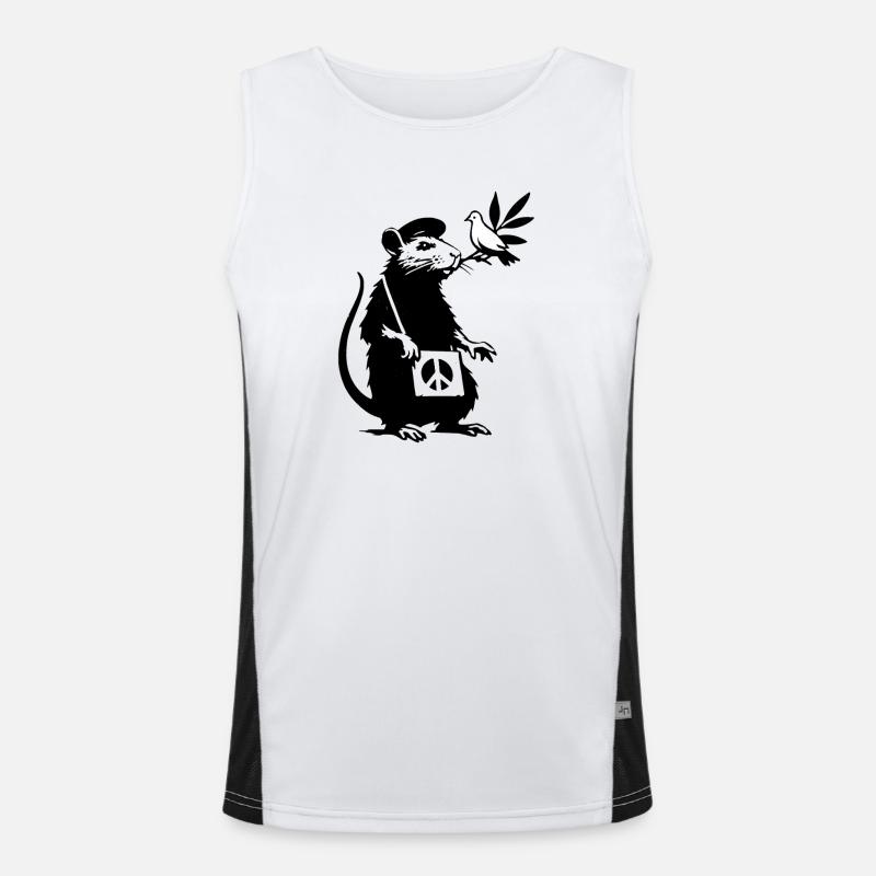 Black and white rat with dove peace symbol Men's Functional Contrast Tank Top 
