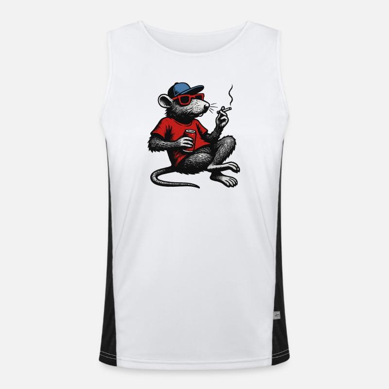 Rat with sunglasses smoking Men's Functional Contrast Tank Top 