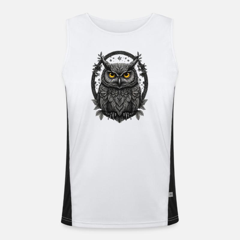 Silbergraue Eule im Sternenring Funktionelles Kontrast-Tank Top für Männer 