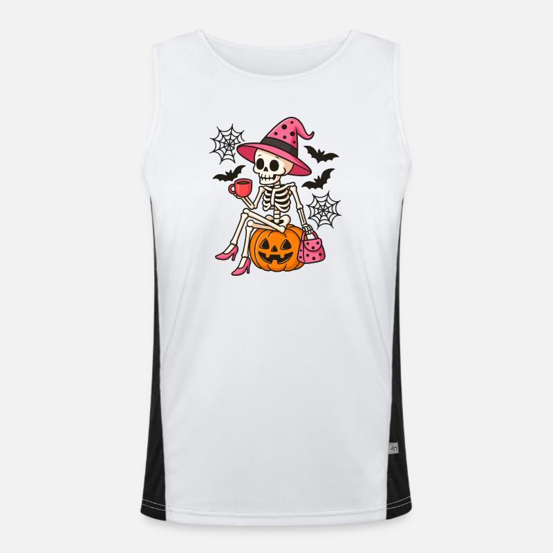 Pink Cute Halloween Witch Skeleton - Men's Functional Contrast Tank Top - white/black