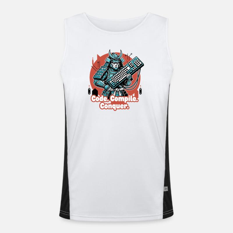 Code Battle Samurai with Keyboard - Men's Functional Contrast Tank Top  - white/black