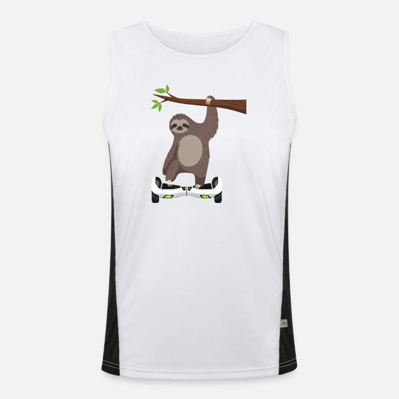 Sloth Chilling Hoverboard Cartoon Technique Same - Men's Functional Contrast Tank Top  - white/black