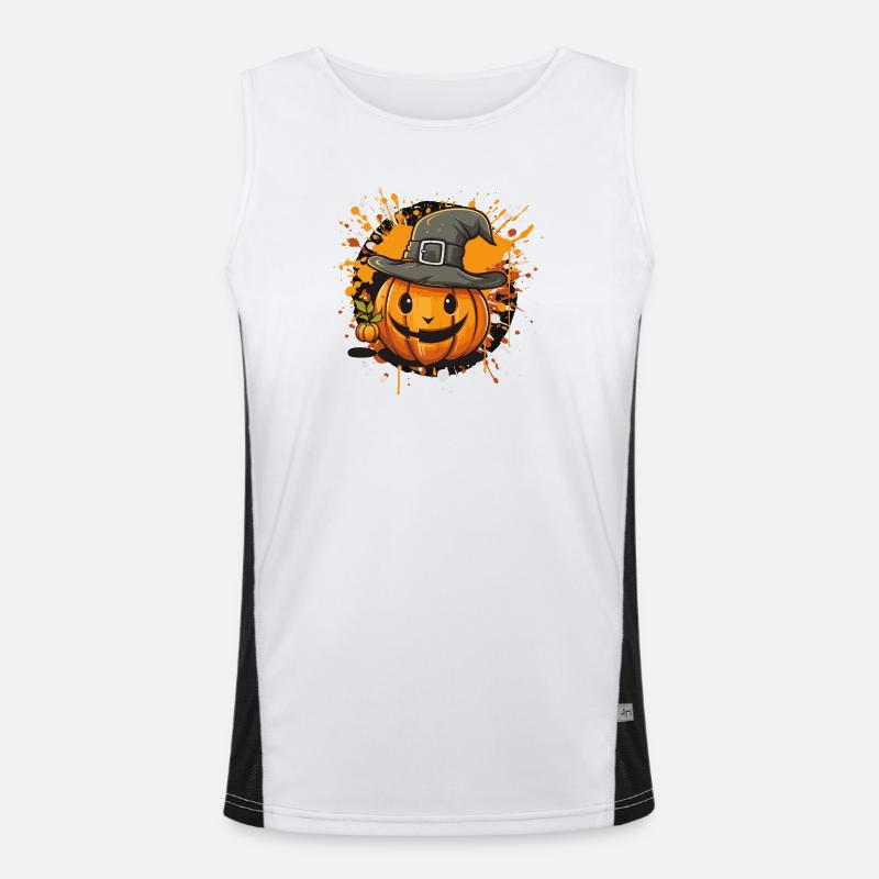 Halloween Kürbis mit Hut Funktionelles Kontrast-Tank Top für Männer 