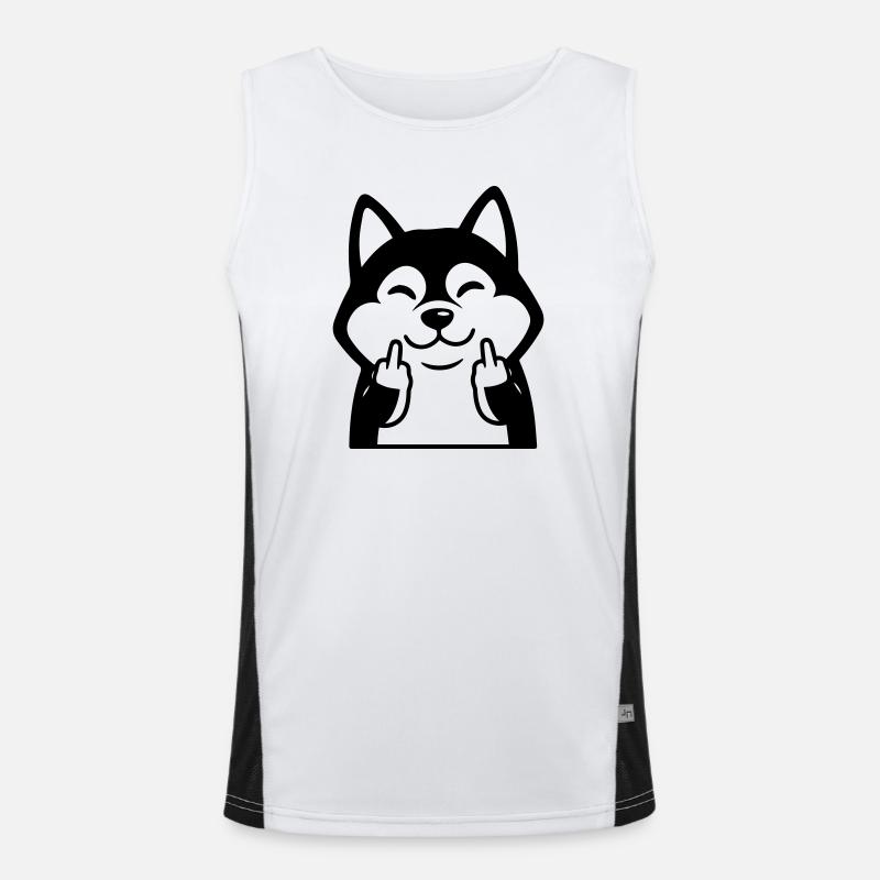 Frecher Husky zeigt Mittelfinger – Lustiger Comic Funktionelles Kontrast-Tank Top für Männer 