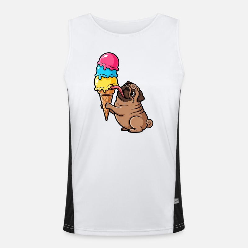 Süßer Mops mit Eis Eiskugel Sommer Cartoon Funktionelles Kontrast-Tank Top für Männer 