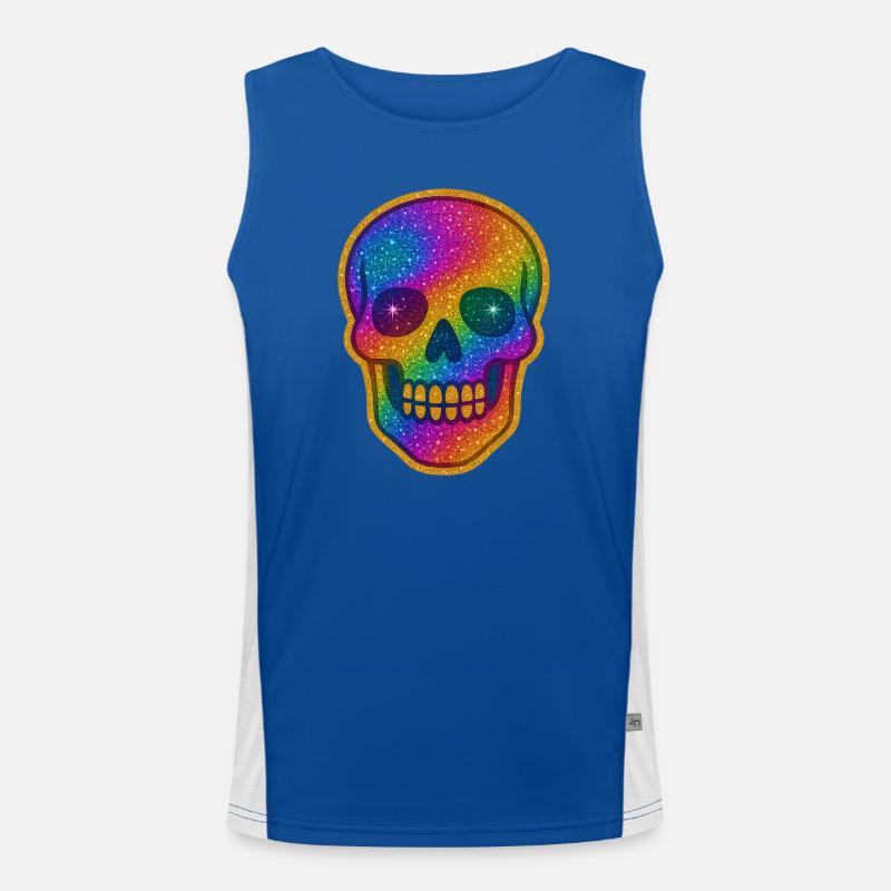 Regenbogen Glitzer Schädel Funktionelles Kontrast-Tank Top für Männer 