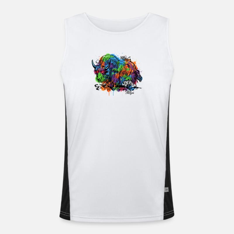 Rainbow Yak Graffiti Pattern - Men's Functional Contrast Tank Top  - white/black