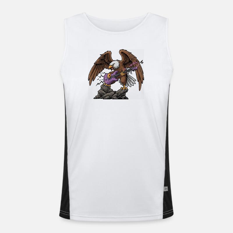 Eagle with purple guitar on boulder Men's Functional Contrast Tank Top 