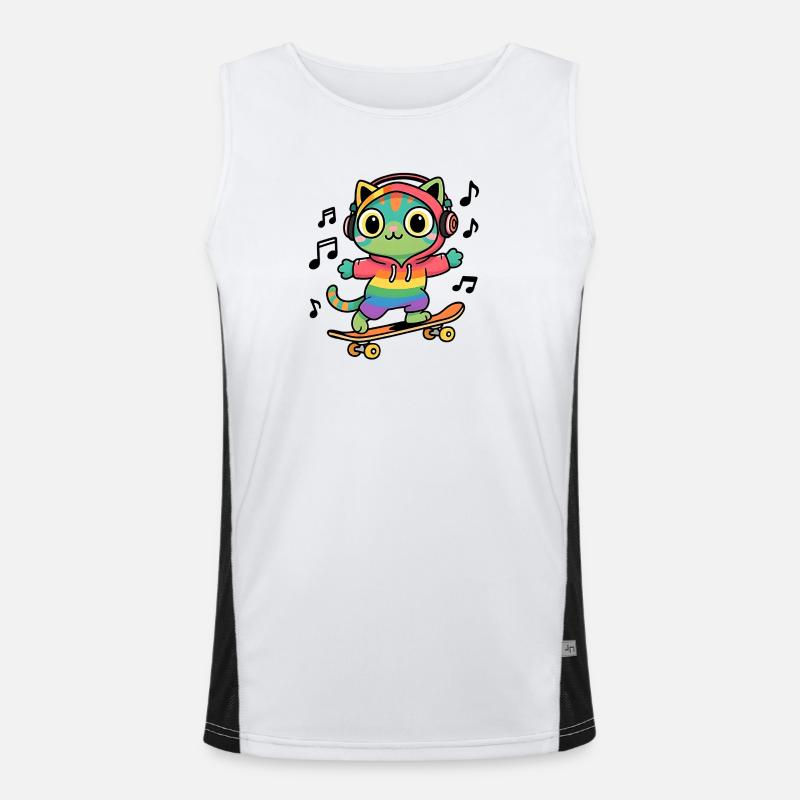 Regenbogenkatze auf Skateboard Funktionelles Kontrast-Tank Top für Männer 