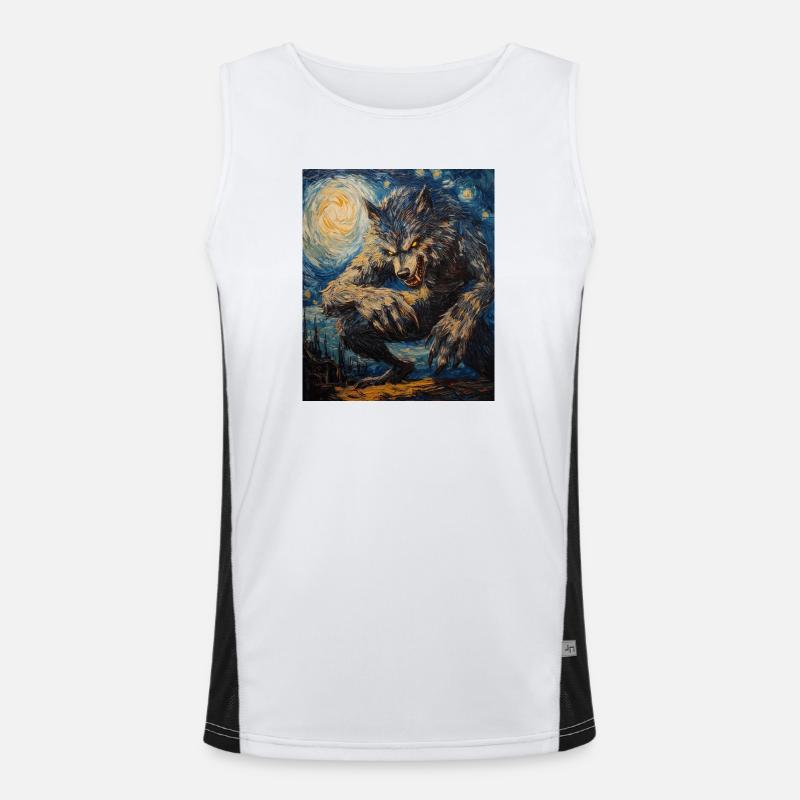 Werwolf Wolf Van Gogh Style Funktionelles Kontrast-Tank Top für Männer 
