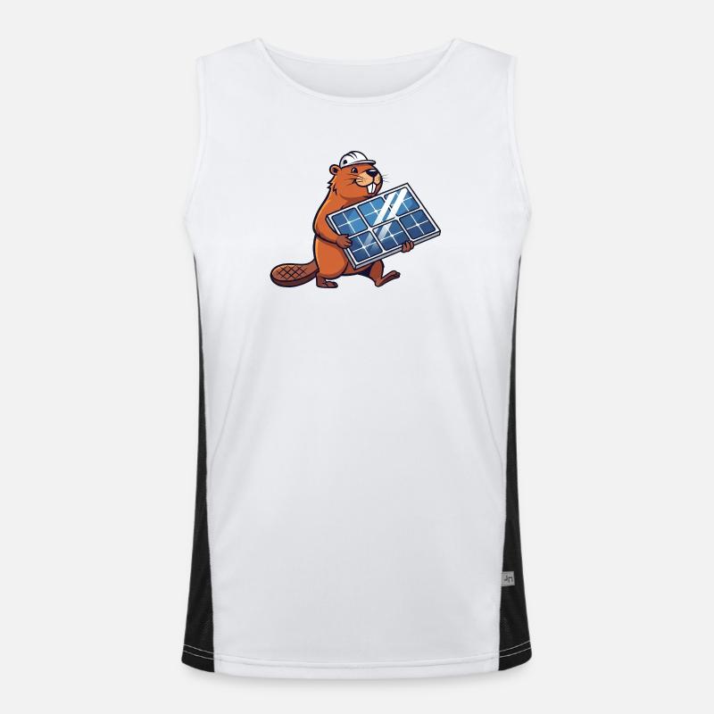 Beaver Installer Solar Panel Engineer Cartoon Men's Functional Contrast Tank Top 