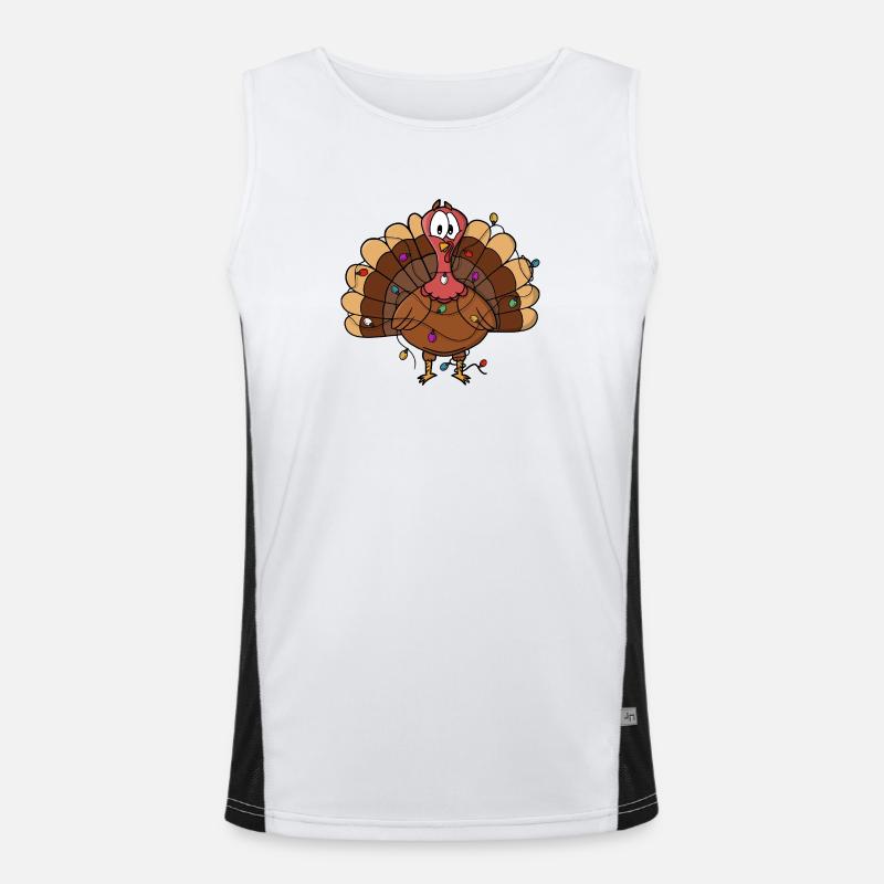 Festive Turkey with String Lights Men's Functional Contrast Tank Top 