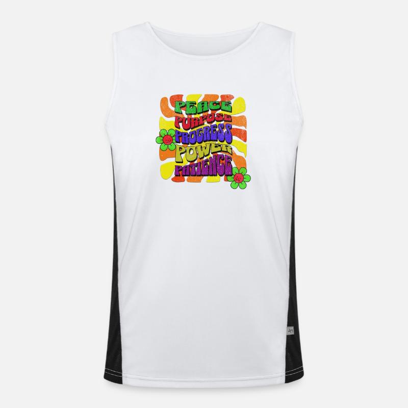 Paix Objectif Progrès Puissance Patience Rétro Design Débardeur respirant contrasté Homme 