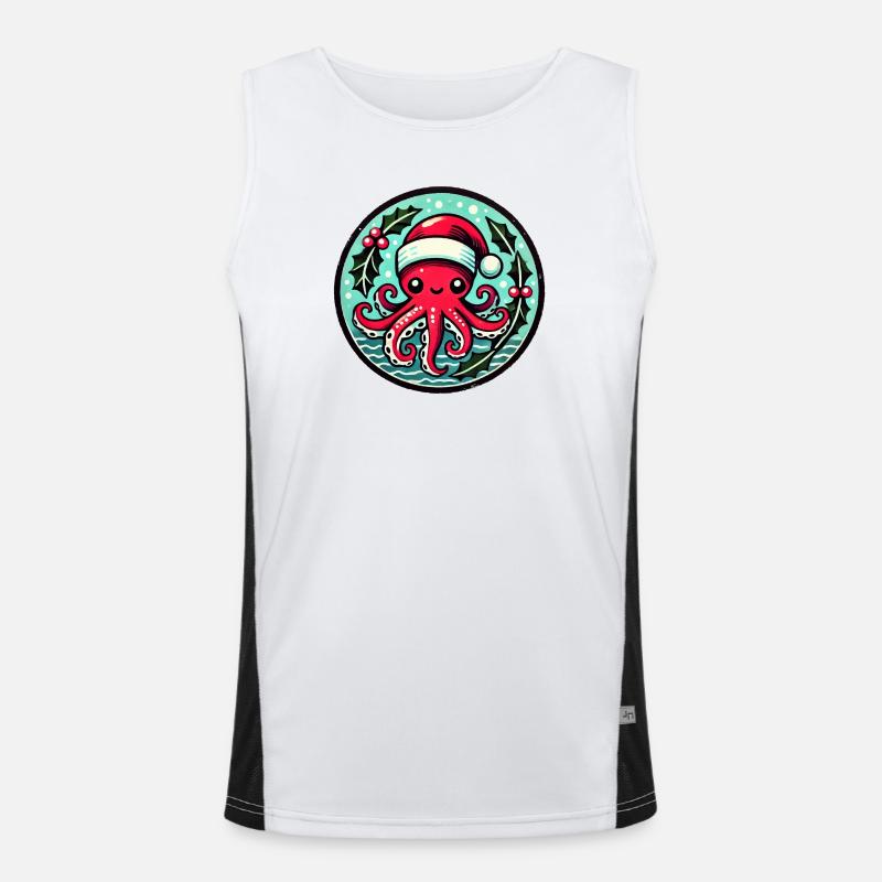 Santa Octopus Christmas Patch Men's Functional Contrast Tank Top 